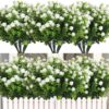 RECUTMS 12 Bundles Artificial Outdoor Plants, Artificial Greenery for Flower Arrangements Shrubs UV Resistant Faux Plastic Plants Spring Decorations for Home Front Porch Decor(White)