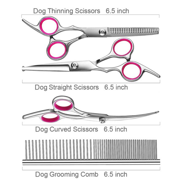4pcs Dog Grooming Scissors with Safety Round Tip-Stainless Steel Set Precise Trimming and Shaping Ideal for All Breeds
