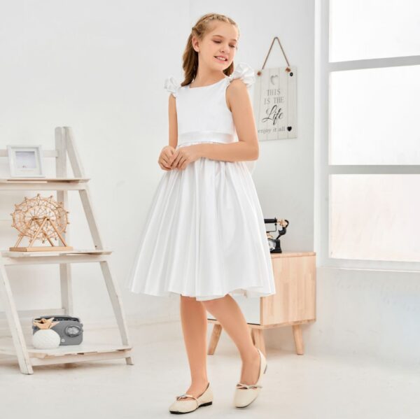 Satin Ivory Junior Bridesmaid Dress For Wedding Birthday Evening Party Ball Pagent Prom Banquet Princess Flower Girl Dresses