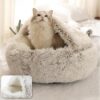 90af4164e82a0285 Soft Plush with Cover Round Bed Pet Mattress Warm Cat Dog 2 in 1 Sleeping Nest Cave for Small Dogs