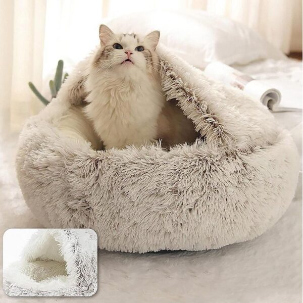 90af4164e82a0285 Soft Plush with Cover Round Bed Pet Mattress Warm Cat Dog 2 in 1 Sleeping Nest Cave for Small Dogs