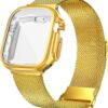 Geoumy Metal Magnetic Bands Compatible for Apple Watch Band 41mm with Case, Stainless Steel Milanese Mesh Loop Replacement Strap Compatible with iWatch Series 8/7/6/5/4/3/2/1 SE Women Men,Brown Gold