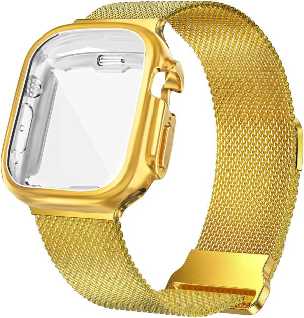 Geoumy Metal Magnetic Bands Compatible for Apple Watch Band 41mm with Case, Stainless Steel Milanese Mesh Loop Replacement Strap Compatible with iWatch Series 8/7/6/5/4/3/2/1 SE Women Men,Brown Gold