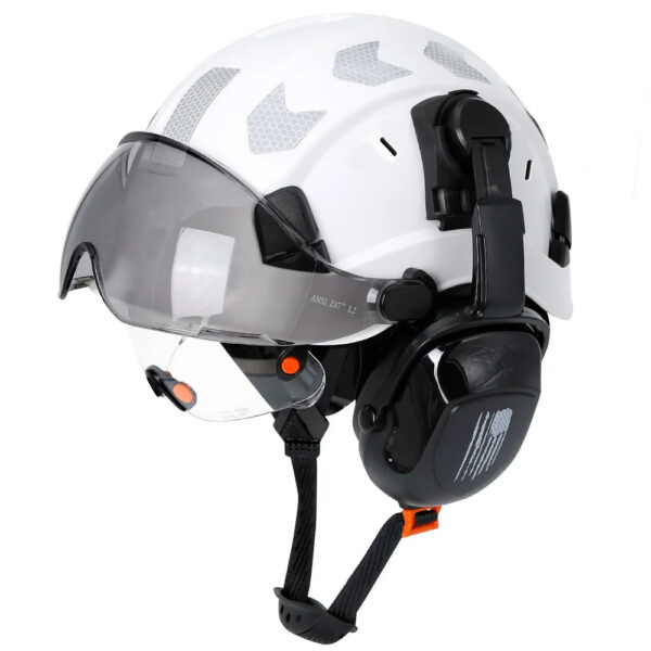 90d89d14b42af58c CE Construction Safety Helmet With Visor Built In Goggle Earmuffs For Engineer Hard Hat ANSI Industrial Work Cap Head Protection