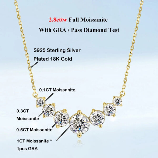 EWYA Sparkling 1.7/2.8/5cttw Full Moissanite Pendant Necklace for Women S Sier Plated Gold Pass Diamond Test Necklaces