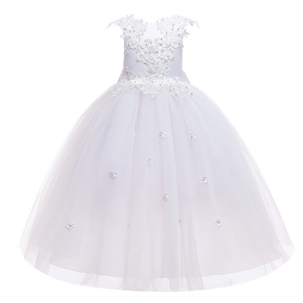 91153b13519ee349 Flower girl's birthday communion party beaded 2024 New Year's Christmas Girl Princess flying sleeve Tutu small dress