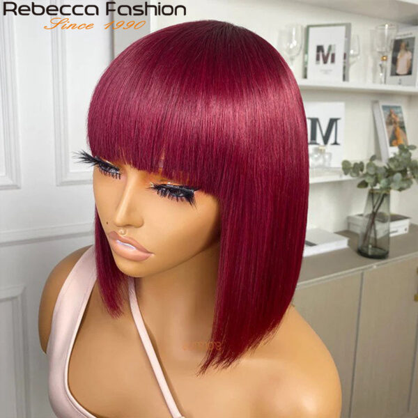 91312850fcd24fa1 99J Colored Short 180D Straight Brazilian Human Hair Bob Wigs with Bangs Remy Full hine Made for Women Hightlight Bury