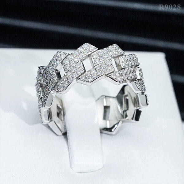 91608a3c16836772 Sterling Sier Full Moissanite Rings with Gra Double Row Diamond Cuban Chain Ring for Men Women Hip Hop Fine Jewelry
