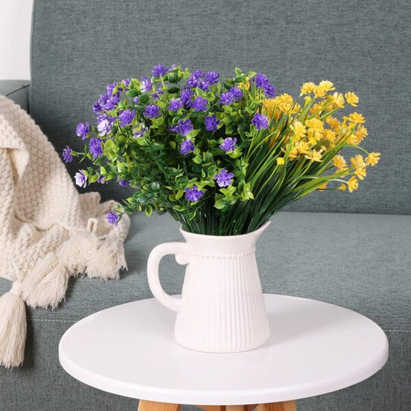 916c5d2aad7a76a1 CEWOR 9pcs Artificial Flowers, UV Resistant Faux Outdoor Flowers, Fake Plastic Flowers for Cemetery Decoration Home Kitchen Bedroom Wedding Party Decor (Yellow, Purple, Green)