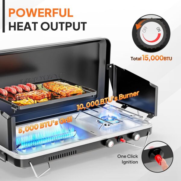 917b267210a0d419 ROVSUN 2-in-1 Portable Camping Stove with Grill
