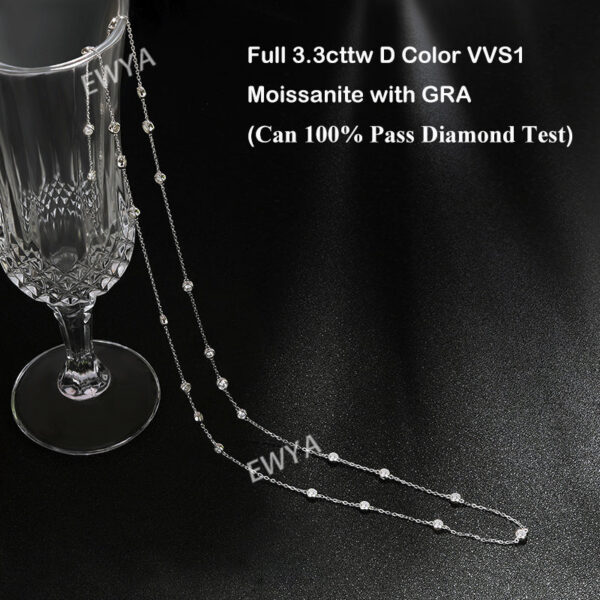 EWYA D Color Full 3/3.5mm Round Bubble Moissanite Diamond Tennis Necklace for Women Party S Sier 2-Layer Neck Chain