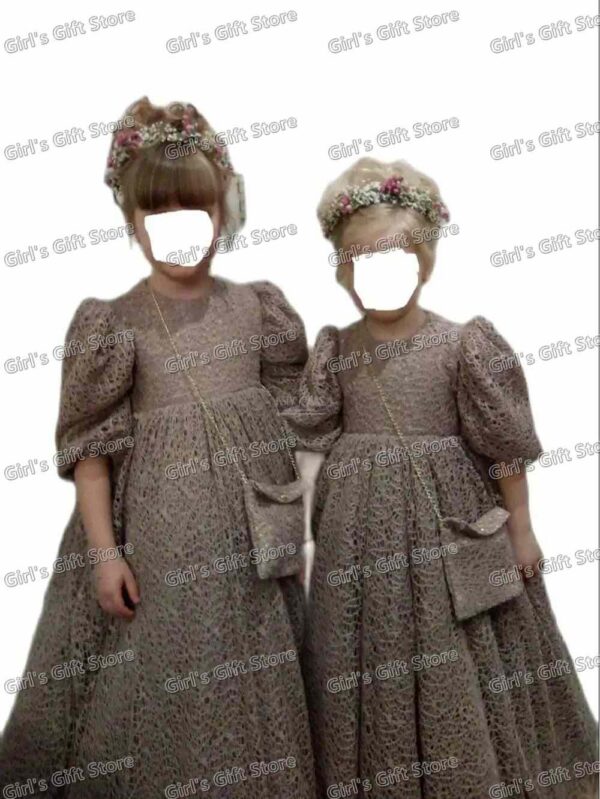 9191777a588955d4 Hollow Out Lace Stunning Children’s Gowns Flower Girl Dresses for Wedding Puffy Balloon 3/4 sleeve First Communion Party Gown