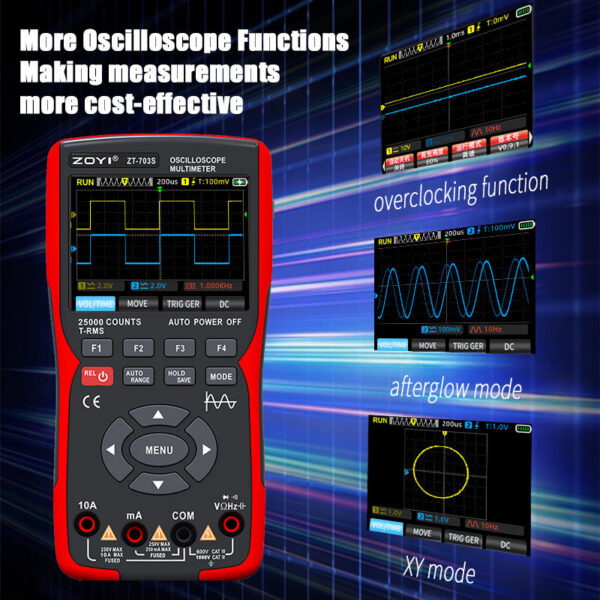 ZOYI ZT703S 3in1 Digital Multimeter 50MHz Bandwidth 280MS Rate PC Waveform Data Storage Dual Oscilloscope Signal Generator