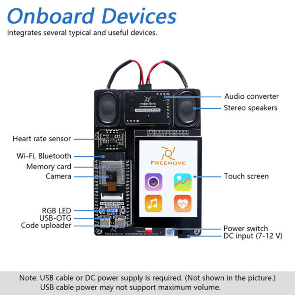 Freenove Development Kit for ESP32-S3 CAM Wireless, Dual-core 32-bit 240 MHz, Touch Screen Stereo Speakers Heart Rate Sensor