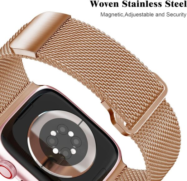 Geoumy Metal Magnetic Bands Compatible for Apple Watch Band 38mm with Case, Stainless Steel Milanese Mesh Loop Replacement Strap Compatible with iWatch Series 8/7/6/5/4/3/2/1 SE Women Men, Rose Gold