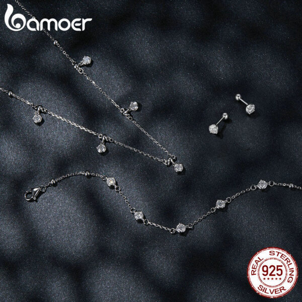 BAMOER Mini Waterdrop Moissanite Bezel Setting Lab Diamond for Women Sterling Sier Engagement Necklace