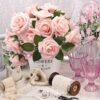 Mocoosy 50Pcs Artificial Rose Flowers, Burnt Orange Fake Roses for Decorations, Real Touch Terracotta Foam Rose Bulk with Stems Rust Floral Arrangements Wedding Valentine's Day Party Home Table Decor