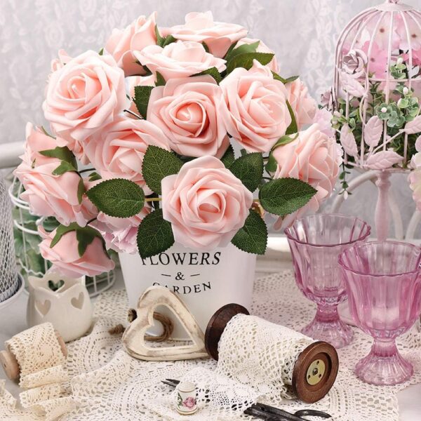 Mocoosy 50Pcs Artificial Rose Flowers, Burnt Orange Fake Roses for Decorations, Real Touch Terracotta Foam Rose Bulk with Stems Rust Floral Arrangements Wedding Valentine's Day Party Home Table Decor