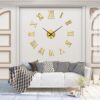 3D Acrylic Digital Roman Numerals Design Mirror Fashion Large Round Wall Clock DIY Self Adhesive Clocks