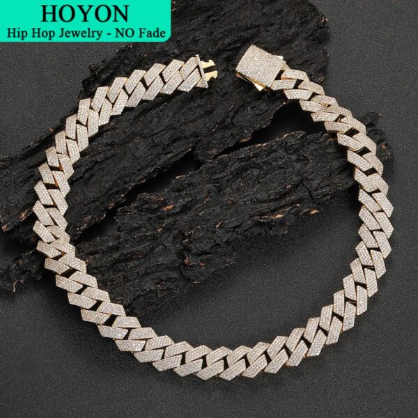 91c126b4ab1946a2 HOYON Lab Moissanite Cuban Chain Men's Necklace S Sier Color Jewelry Hip Hop Rock CZ Diamond Neck Collares
