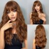 Natural Blonde Yellow Long Wavy Synthetic with Bangs Women Body Wave Afro Female Wigs Cosplay Daily Hair