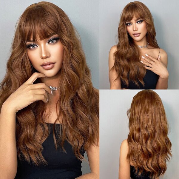 Natural Blonde Yellow Long Wavy Synthetic with Bangs Women Body Wave Afro Female Wigs Cosplay Daily Hair