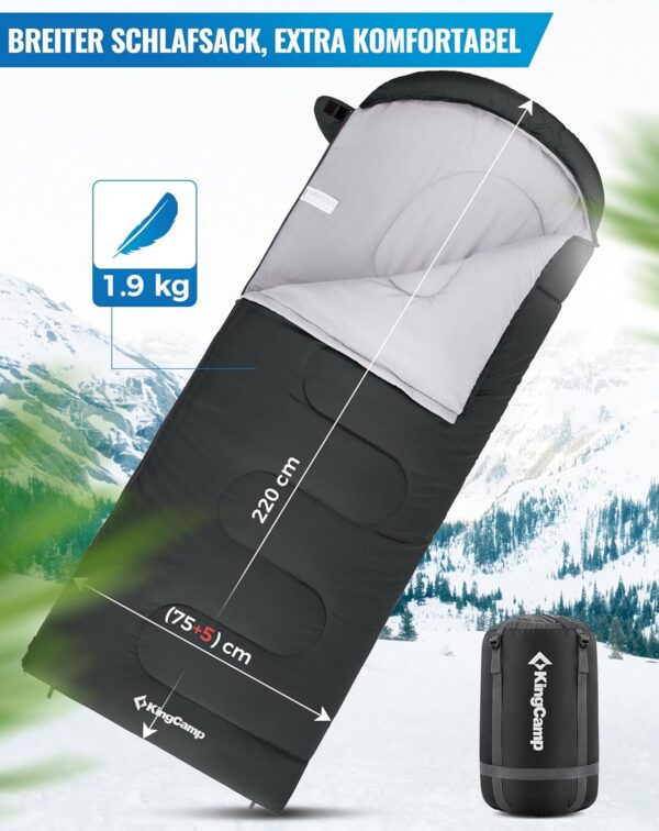 91d103739c338b8f KingCamp Oasis Schlafsack, 3 Jahreszeiten, warm, bequem, leicht, tragbar, mit Kapuze, für drinnen und draußen, Camping, Wandern