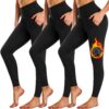91d1d65a9e62e8d0 NEW YOUNG 3 Pack Fleece Lined Leggings with Pockets for Women,High Waisted Thermal Warm Winter Yoga Pants