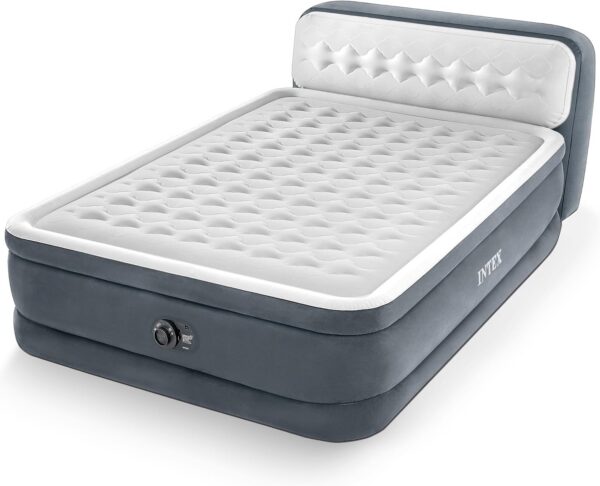 91e06210e9b3be60 Intex 64447ED Dura-Beam Deluxe Ultra Plush Air Mattress with Headboard: Fiber-Tech – Queen Size – Built-in Electric Pump – 18in Bed Height – 600lb Weight Capacity