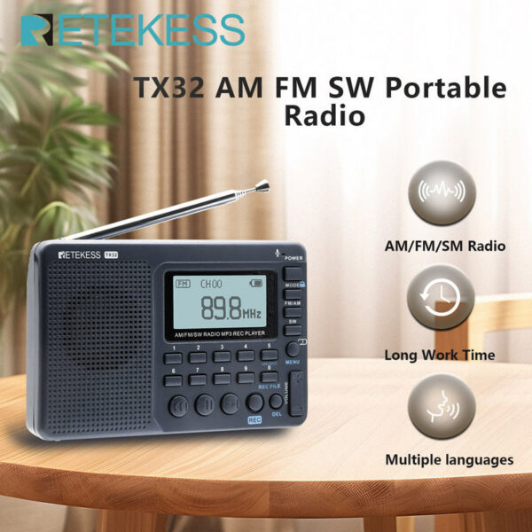 RETEKESS V115 FM AM SW Portable Radios Rechargeable Radio Batteries multiple bands USB Recorder Speaker for Elders TX32