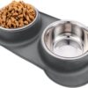 AsFrost Dog Food Bowls Stainless Steel Pet Bowls & Dog Water Bowls No Spill Non Skid, Feeding Bowls with Dog Bowls Silicone Mat for Small Medium Large Size Dogs, Cat Pet Dog Dishes Set, Black, 3 Cup