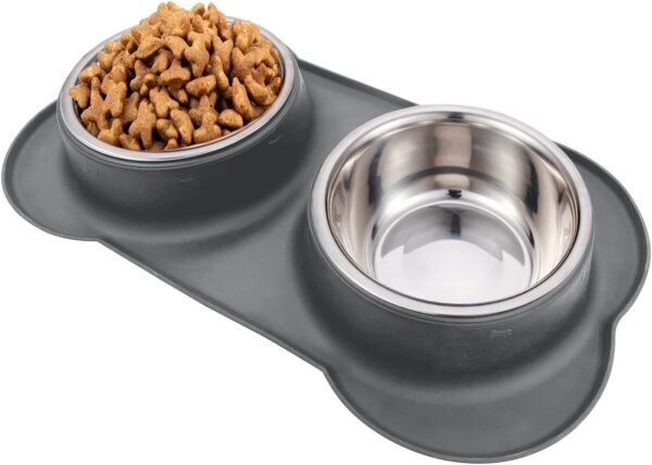 AsFrost Dog Food Bowls Stainless Steel Pet Bowls & Dog Water Bowls No Spill Non Skid, Feeding Bowls with Dog Bowls Silicone Mat for Small Medium Large Size Dogs, Cat Pet Dog Dishes Set, Black, 3 Cup