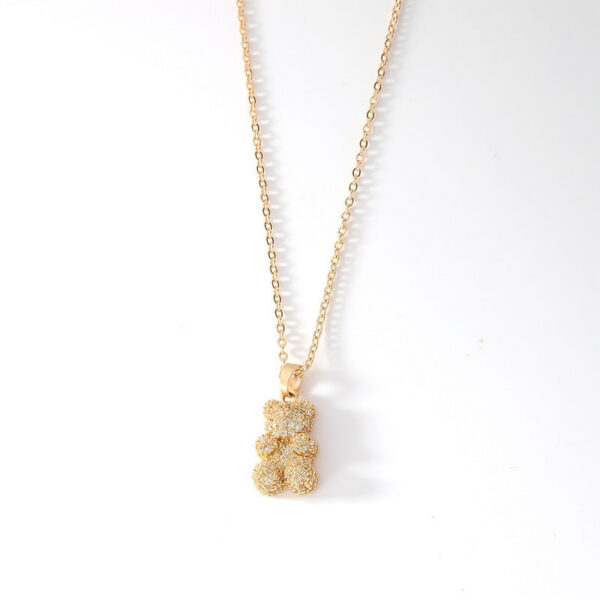 Classic Gold Plated Bear Necklace for Women Fashion Full Diamond Multi color Zircon Pendant Stainless Steel Chain