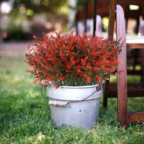 8 Bundles Outdoor Artificial Lavender Fake Flowers UV Resistant Shrubs, Faux Plastic Greenery for Indoor Outside Hanging Plants Garden Porch Window Box Wedding Farmhouse Decor (Orange Red)