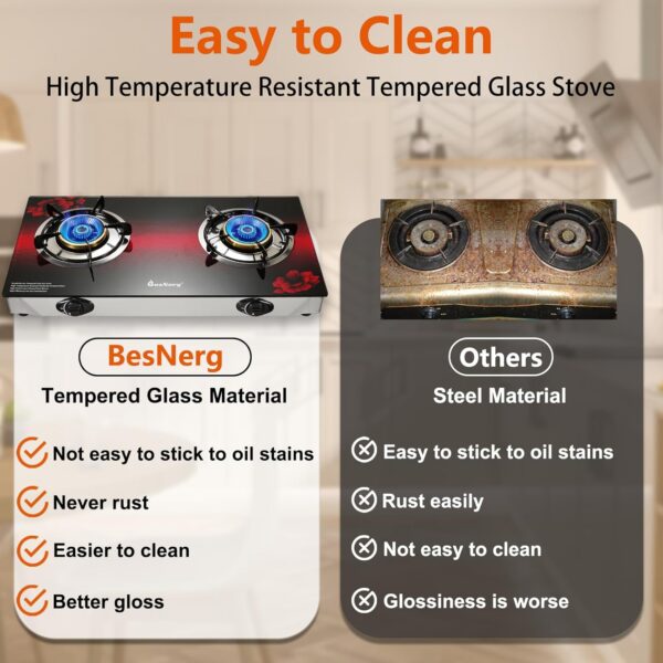 92721db6af1edb8a Propane Stove 2 Burner Gas Stove, 28800 BTU High-Efficiency Auto Ignition Tempered Glass LPG Cooktop with CSA Regulator and Hose – for Outdoor Camping, RV, and Emergency Cooking