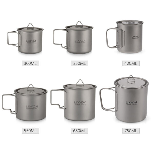 Lixada Ultralight Titanium 300/350/550/650ml Outdoor Cup Camping Picnic Water Mug Tableware with Foldable Handle
