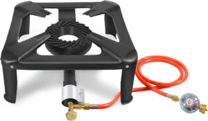 BACOENG Hockerkocher Gas 10KW, 4 Fuß Wok Campingkocher Inklusive 1.5 m Schlauch und 50 mbar Druckregler, 4-beiniger Gaskocher Camping Für Camping und Outdoor