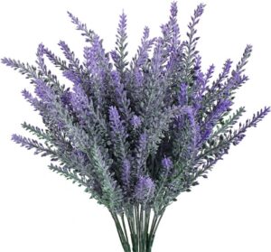 GTIDEA 4pcs Artificial Flowers Flocked Plastic Lavender Bundle Fake Plants Wedding Bridle Bouquet Indoor Outdoor Home Kitchen Office Table Centerpieces Arrangements Christmas Decor