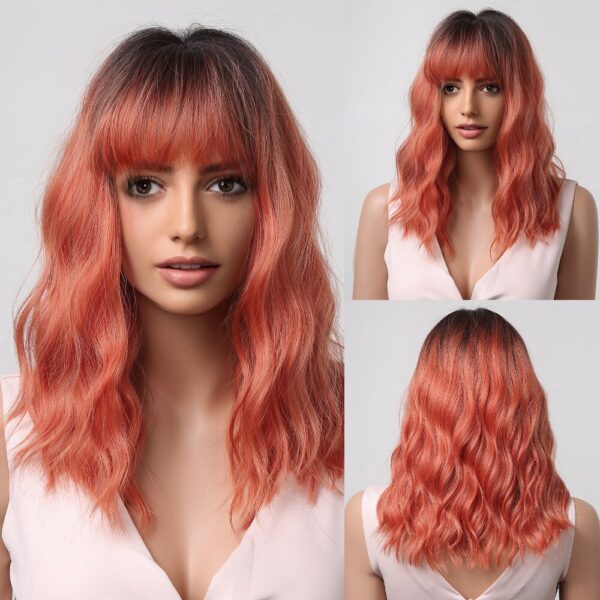 92f6fc65a4dce8ac HAIRCUBE Synthetic With Bangs Short Bob Pink Wigs Curly Wavy Shoulder Length Cosplay Daily Colorful Wig