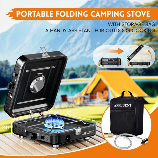 AFFLUENT 2 Burner Propane Camping Stove with Grill and Storage Bag- A Must - Have Camp Stove Propane! Foldable, Featuring Two Adjustable Burners Ideal Portable Camping Stove for Camping & BBQ(White)