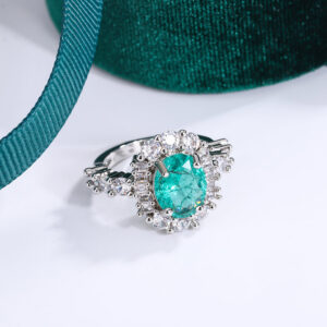 Exquisite Paraiba Green High Carbon Diamond Sterling Sier Ring for Women Double Crystal Anniversary Gift Party Jewelry