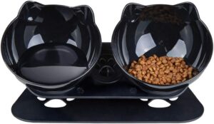 930def3356c7f3e7 Cat Food Bowls Elevated Cat Bowls Tilted 15° Plastic Cat Dishes Double Raised Cat Bowl with Non-Slip Rubber Base Stand for Cats (Black)
