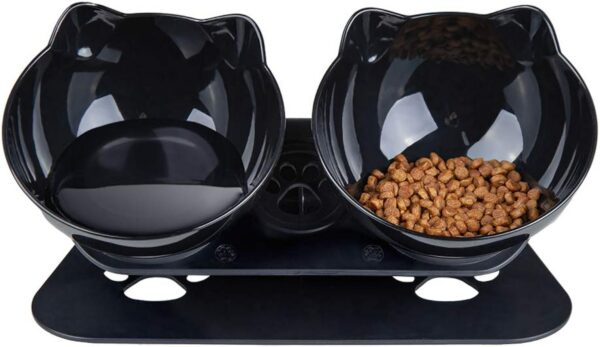 930def3356c7f3e7 Cat Food Bowls Elevated Cat Bowls Tilted 15° Plastic Cat Dishes Double Raised Cat Bowl with Non-Slip Rubber Base Stand for Cats (Black)
