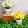 XONOR Artificial Flowers - Set of 4 Mini Fake Potted Silk Daisy Flowers for Home Decor Wedding Office Tabletop Decoration