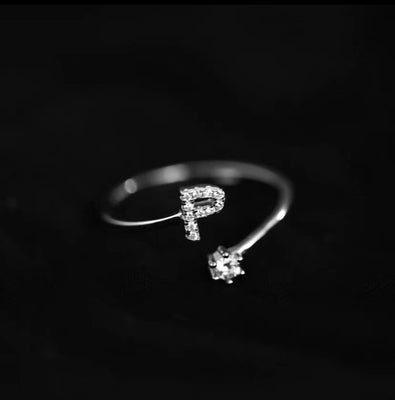 Fashion Sterling Sier 26 Letter Sparkling Diamond Zircon Open Index Finger Your Name Ring Birthday Party Jewelry