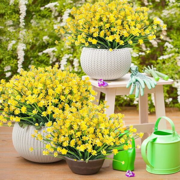 933a1f259c978931 AmyHomie 20 Bundles Artificial Flowers Outdoor UV Resistant Faux Flowers No Fade Fake Plastic Plants Garden Porch Window Box Decorating(Bright Yellow)