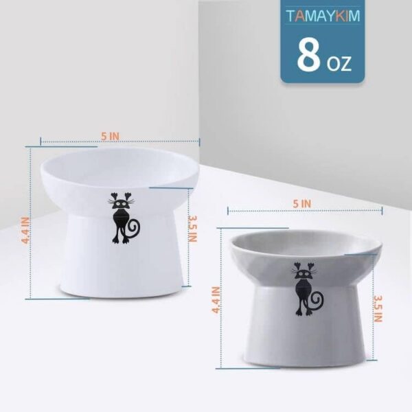 9356227ea1d22893 TAMAYKIM Tilted Ceramic Raised Cat Bowls, 8 OZ Food and Water Bowls Set for Kitty, Porcelain Elevated Stress Free Feeding Pet Dish, Dishwasher and Microwave Safe, 2 Pack (White & Grey)