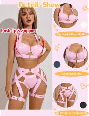 Avidlove for Women Sexy Strappy Underwire Push Up Bra Garter Set Lingerie with Chain