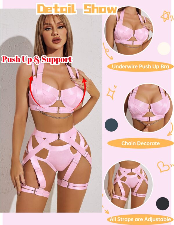 Avidlove for Women Sexy Strappy Underwire Push Up Bra Garter Set Lingerie with Chain