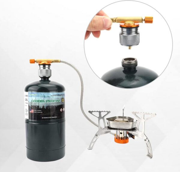 SAN LIKE 2pcs Camping Stove Adapter Butane Canister Adapter EN417 Lindal Valve Canister Shifter Propane Adapter Isobutane Fuel Canister with Exhaust Air Pressure Button